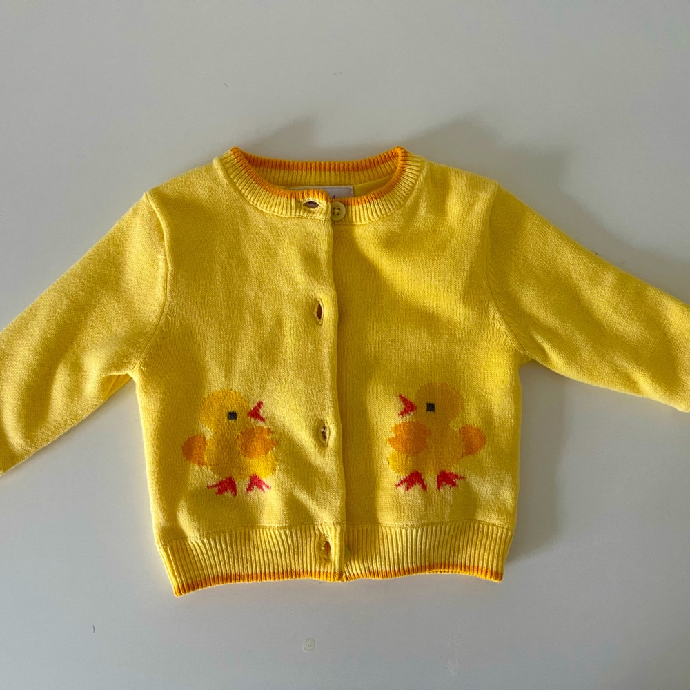 Yellow Rachel Riley duckling sweater for infants size 0- 3 months